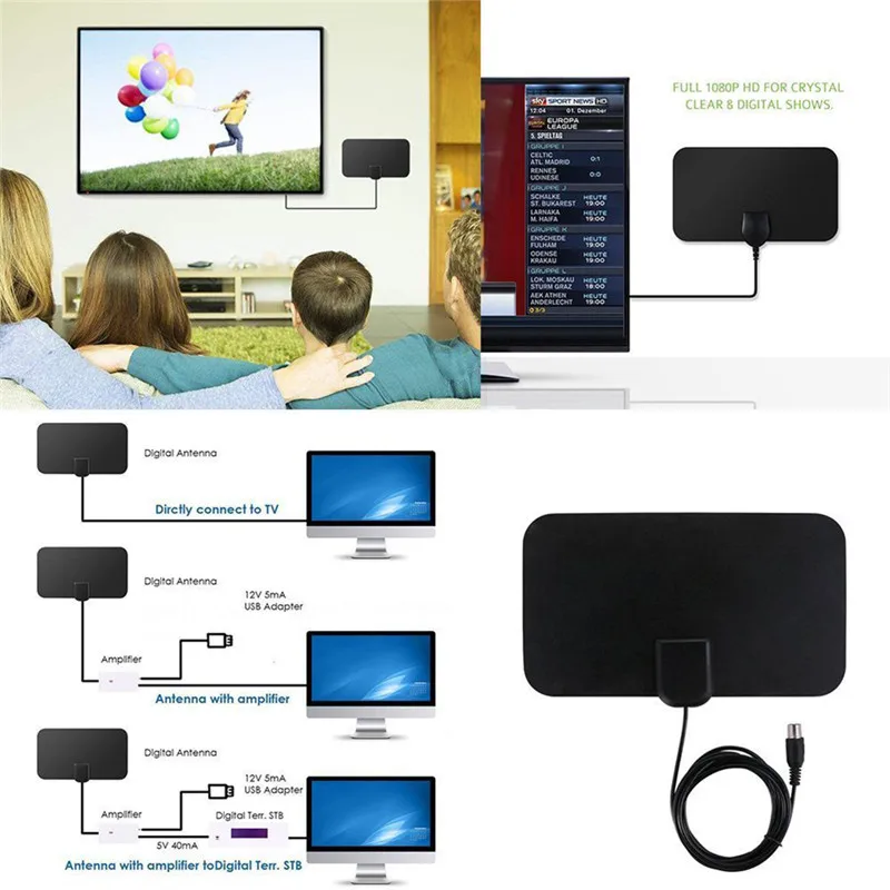 ТВ-антенна HD TV Flat Digital Indoor 50-мильный диапазон Fox VHF UHF DVB аксессуары | Электроника