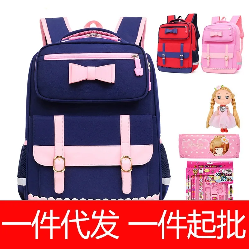 

School Bag Young STUDENT'S 1-3-4-6 Grade Children 6-12 a Year of Age Children Spine-Relaxation School Bag Wear-Resistant Backpac