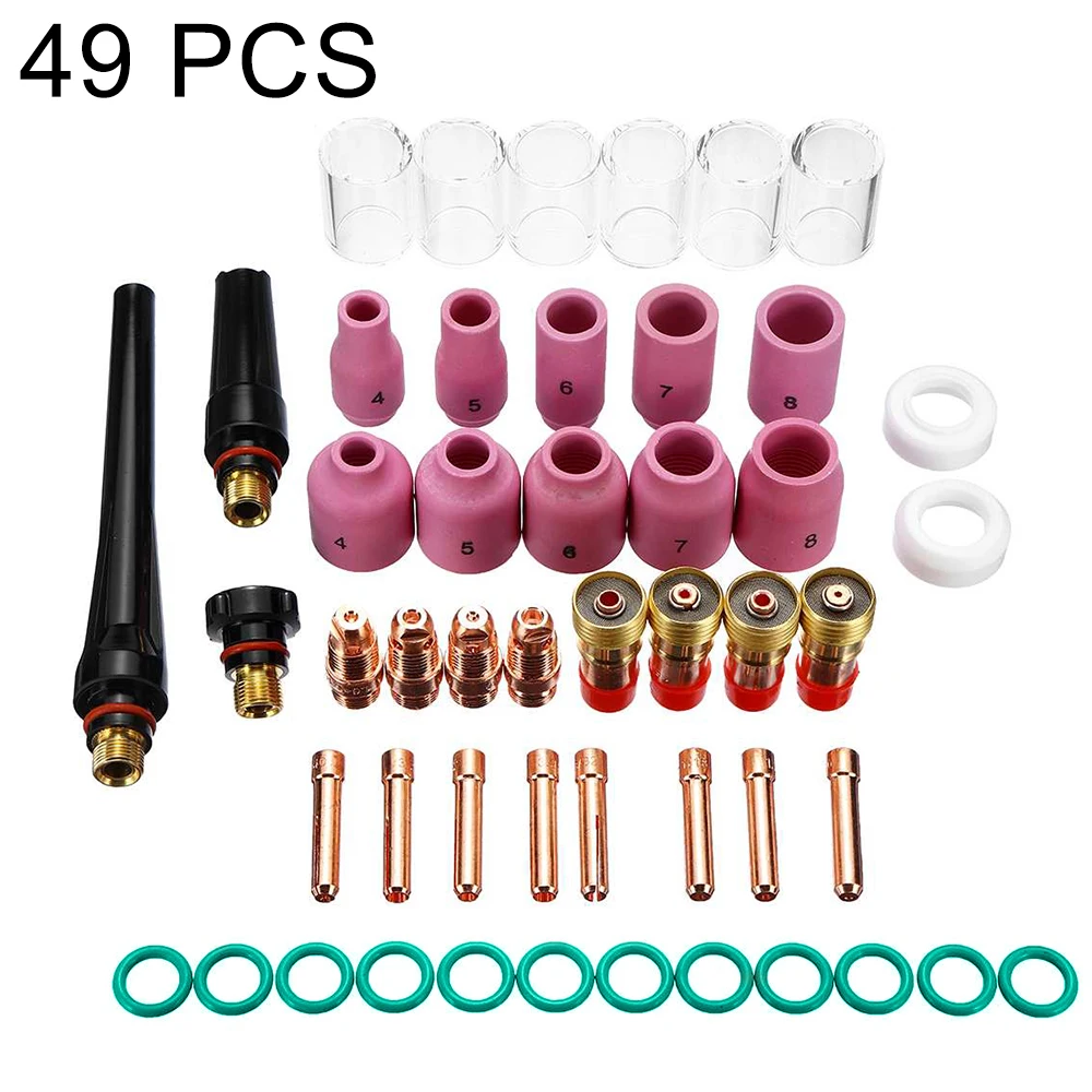 Kit de soplete de soldadura TIG de lentes de Gas rechoncho para WP-17/18/26 TIG 10, accesorios de soldador prácticos y duraderos, taza de vidrio Pyrex, 49 Uds.