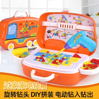 

Children Alpinia Oxyphylla Dismounting Toys Simulation Electric Drill Toolbox Diy Screw Jigsaw Boy House Suit Toys