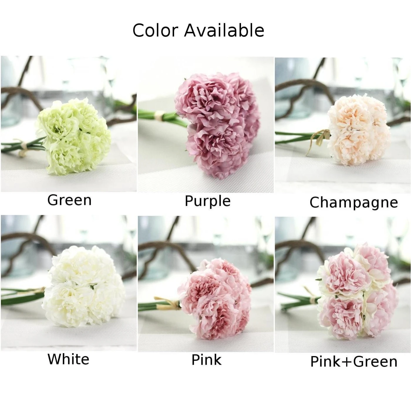 5 Head Silk Artificial Peony Flowers Hydrangea Fake Leaf Wedding Bridal Party