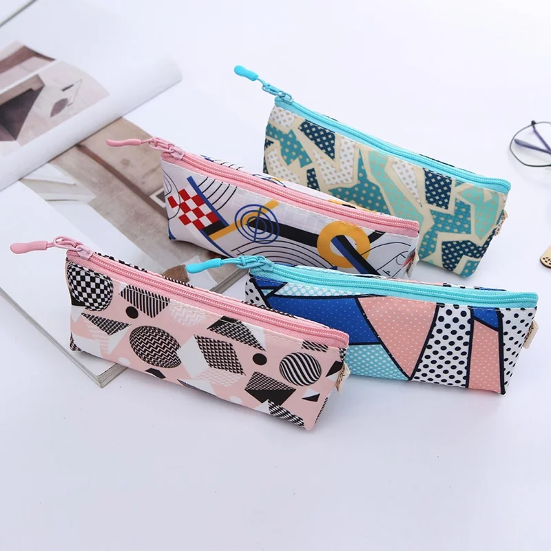 Polyester Geometric Pencil Case School Simple Striped Solid Cute Kawaii Pencil Bag Pouch Office Students Kids Supplies