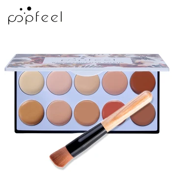 

POPFEEL Brush+Face Concealer palette 10 Color Long Lasting Full Coverage Acne Red Blood Waterproof Stick Base Primer Makeup Set