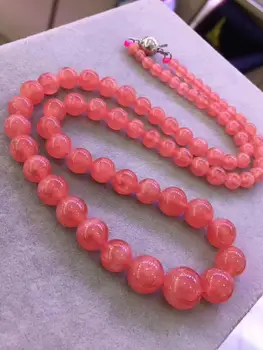 شراءقمة الطبيعية الأحمر رودوتشروسيت قلادة مجوهرات للمرأة سيدة رجل كريستال 5-11 مللي متر الجولة الخرز الأحجار الكريمة الفضة سلاسل طويلة AAAAA