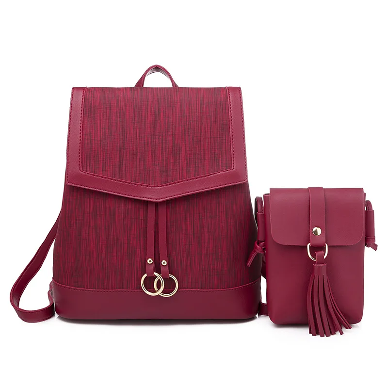 

Fashion 2 PCS/SET Leather Women Backpacks for Teenager Female Back Pack Large Capacity Pu Travelling Bag Vintage School Bags