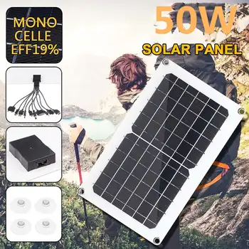

50W Solar Panel USB 5V Solar Cell Monocrystalline 2A Solar charger Output Outdoor Camping Working with One to Ten Data Cable