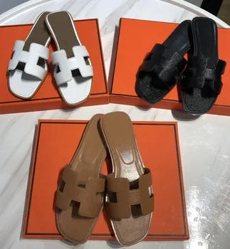 

Designer high quality new casual Street women's sandals leather herringbone drag flat sandals fashion women's flat shoes women