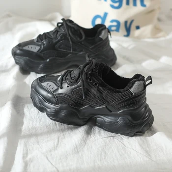 

Dad Shoes Women 2019 New Female Trainers Fashion Sneakers Black Fur Lining Winter Short Plush Lined Breathable Anti-slip 35-40