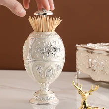 Automatic Toothpick Box Creative Mediterranean Style Toothpick Holder Home Delicate Press Toothpick Jar Storage Box