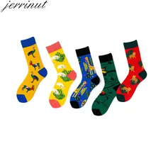 Jerrinut/1 пара, женские носки с принтом животных, цветные, Осенние, зимние, повседневные, мягкие, милые, забавные, хлопковые, короткие носки
