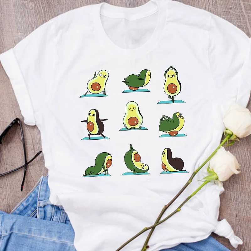 Women Graphic Avocado Cat Printing Cartoon Fruit Clothes Floral Lady Clothing Female Tees Print Tops T Shirt  Womens T-Shirt