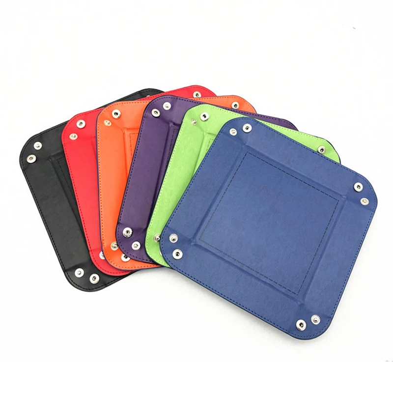 Storage Tray Storage Box Foldable Dice Tray Box PU Leather Folding Square Tray for Dice Table Games Key Wallet Coin Storage Box Trays Desktop Organizer