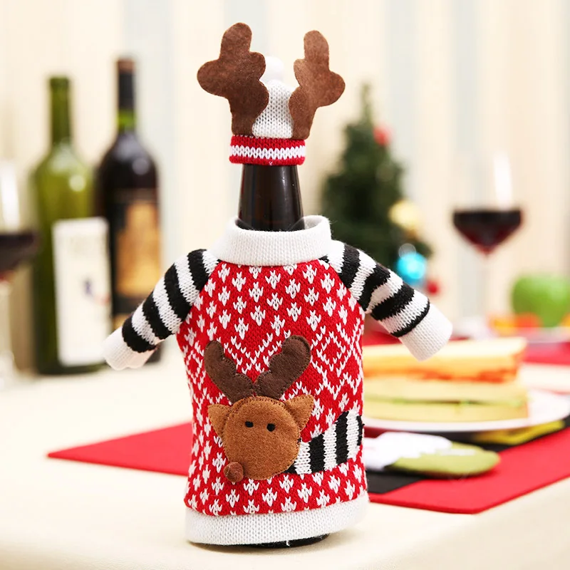 18x13CM Christmas Wine Bottle Decor Set Deer Cover Clothes Kitchen Decoration for New Year Xmas Dinner Party | Дом и сад