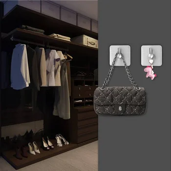 

2pcs Stainless Steel Glue Hooks Single Hooks Free Punch Hooks Bathroom Door Coat Hooks Home Bathroom Supplies