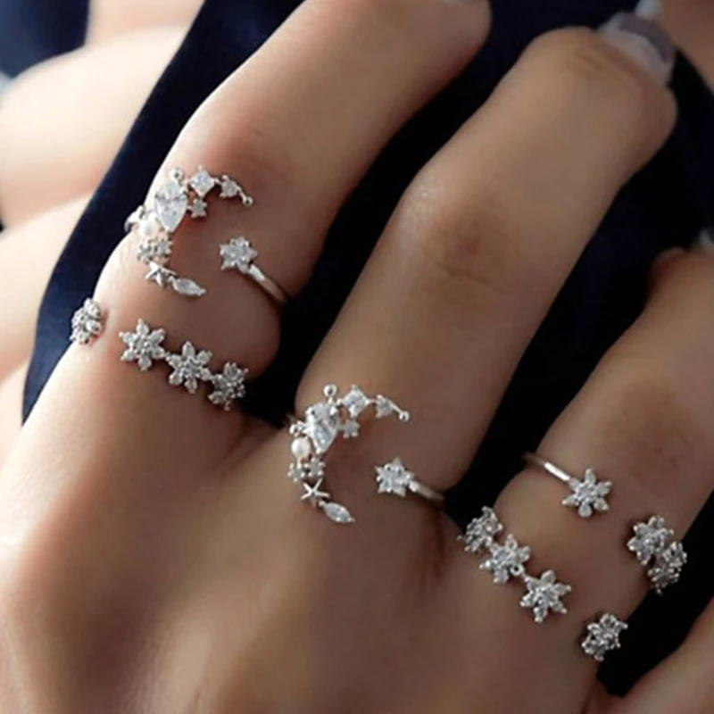 

Women Bohemian Vintage Silver Stack Rings Above Knuckle Rings Set Gir Women Gift Wedding Party Event Jewel