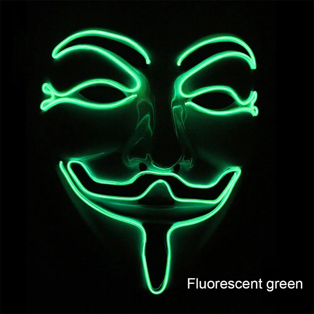 Светящаяся маска V для туши Vendetta Led Guy Fawkes Masque маскарадные маски вечерние тушь на Хэллоуин светящаяся Маскарадная маска - Цвет: Fluorescent Green