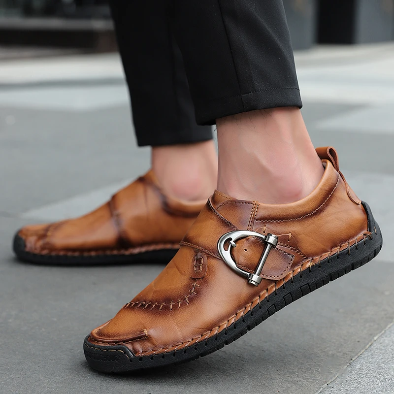 High Quality Split Leather Men's Shoes Handmade Men Loafers Comfortable Flats Dress Shoes Moccasins Flats Loafers HC-301
