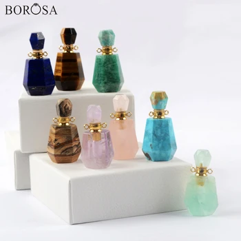 

BOROSA 3Pcs Natural Gems Stone Essential Oil Diffuser Connector Amethysts Lapis Crystal Perfume Bottle Pendant for NecklaceG1965