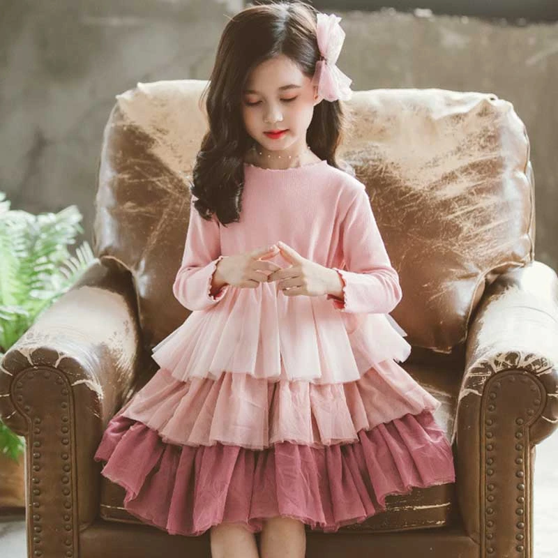 Вечерние платья для девочек девочек-подростков с длинным рукавом розовые черные