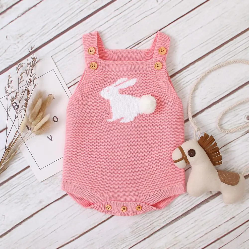Baby Bodysuits Knitted Newborns Bebes Body Tops for Boys Girls Sleeveless Jumpsuits Outfits Cute Cartoon Rabbit Infant Coveralls
