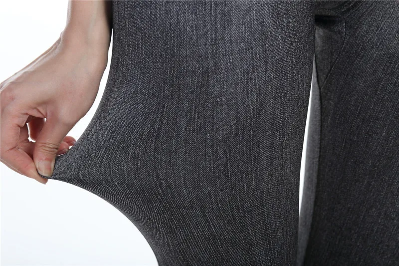2021 Women's Spring and Summer Tight Imitation Jeans, Smart Slim Fashion, Large Tight Pants, False Pocket Women's Fitness Pants leather leggings