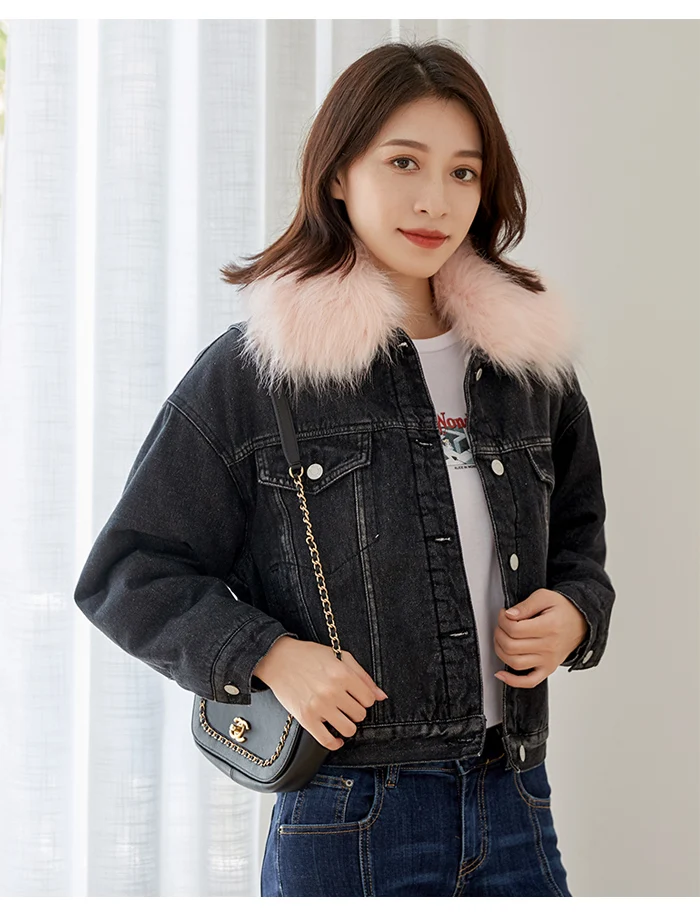 LEIJIJEANS, зимняя теплая куртка для девушек, зима-осень, съемный большой меховой воротник, пальто для девочек, джинсовая куртка, базовое Женское пальто, большое