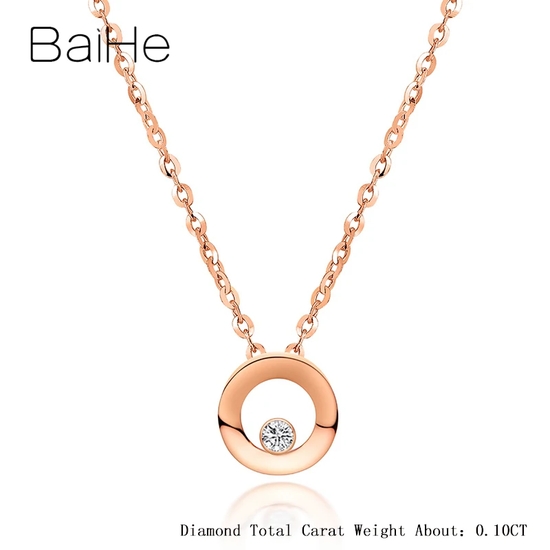 0.10CT Rose Gold BAIHE Solid 18K розовое золото Сертифицированный 0.03CT/0.05CT/0.10CT натуральный бриллиант женские модные ювелирные изделия Подарочные ожерелья - Цвет камня: 0.10CT Rose Gold
