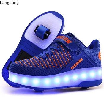 

Heelys Size 28-40 LED Glowing Roller Skate Shoes with Lights for Children Boys USB Charged Sneakers on Double Wheels Kid Girls
