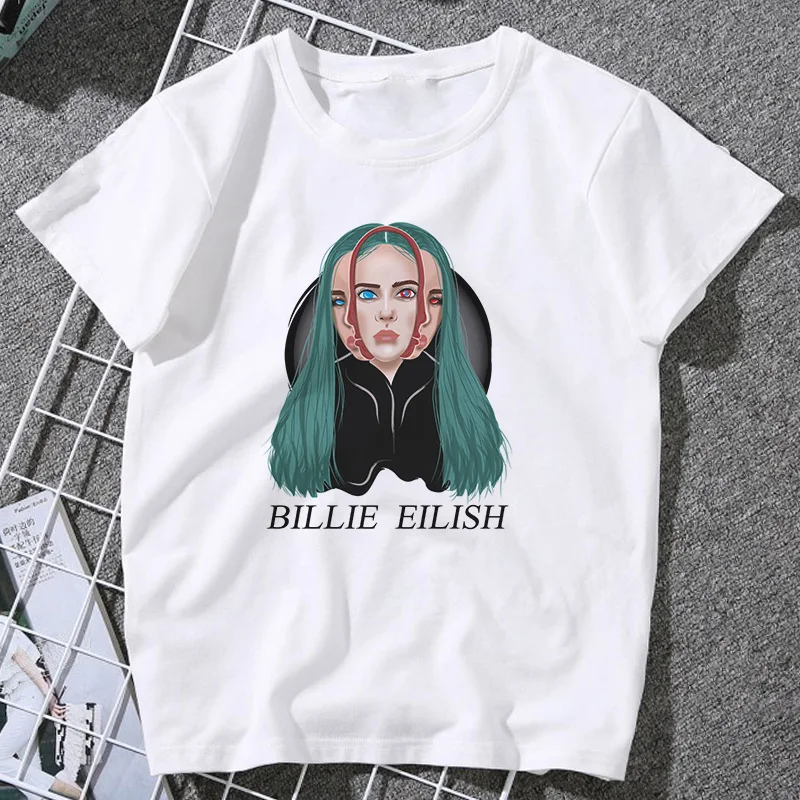 Billie Eilish Футболка женская новая хип-хоп повседневная с круглым вырезом и короткими рукавами летняя футболка высокого качества уличная футболка Топы Футболка