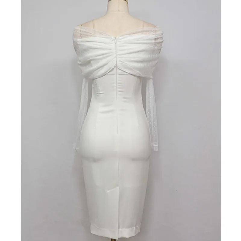 Осеннее Новое Женское Элегантное Белое Кружевное облегающее вечернее платье для ночного клуба на зиму и весну