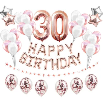 

38pcs Number 30 Foil Balloons Set 30th Happy Birthday Party Decorations Adult 30 Years Old Supplies Rose Gold Air Latex Globos