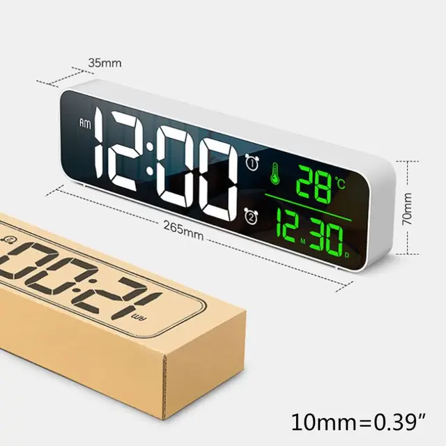 Electronic LED Digital Large Display Morning Alarm Clock Music Brightness USB Rechargeable Clock Snooze Timer for Home 6