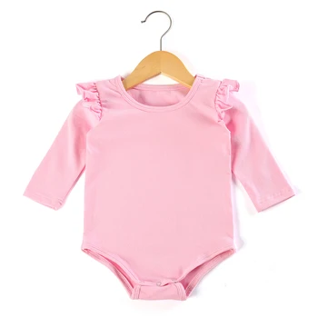 

Newborn ruffle romper Infant Baby Girl one piece pink blank color flutter long Sleeve Romper Jumpsuit Sunsuit bodysuits