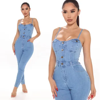 

2020 Casual Women's Tube Top Denim Jumpsuit Summer