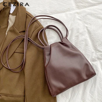 

CEZIR Brand Casual PU Leather Handbags For Women Top-handle Bucket Soft Vegan Leather Tote Female Crossbody Shoulder Bag Purses