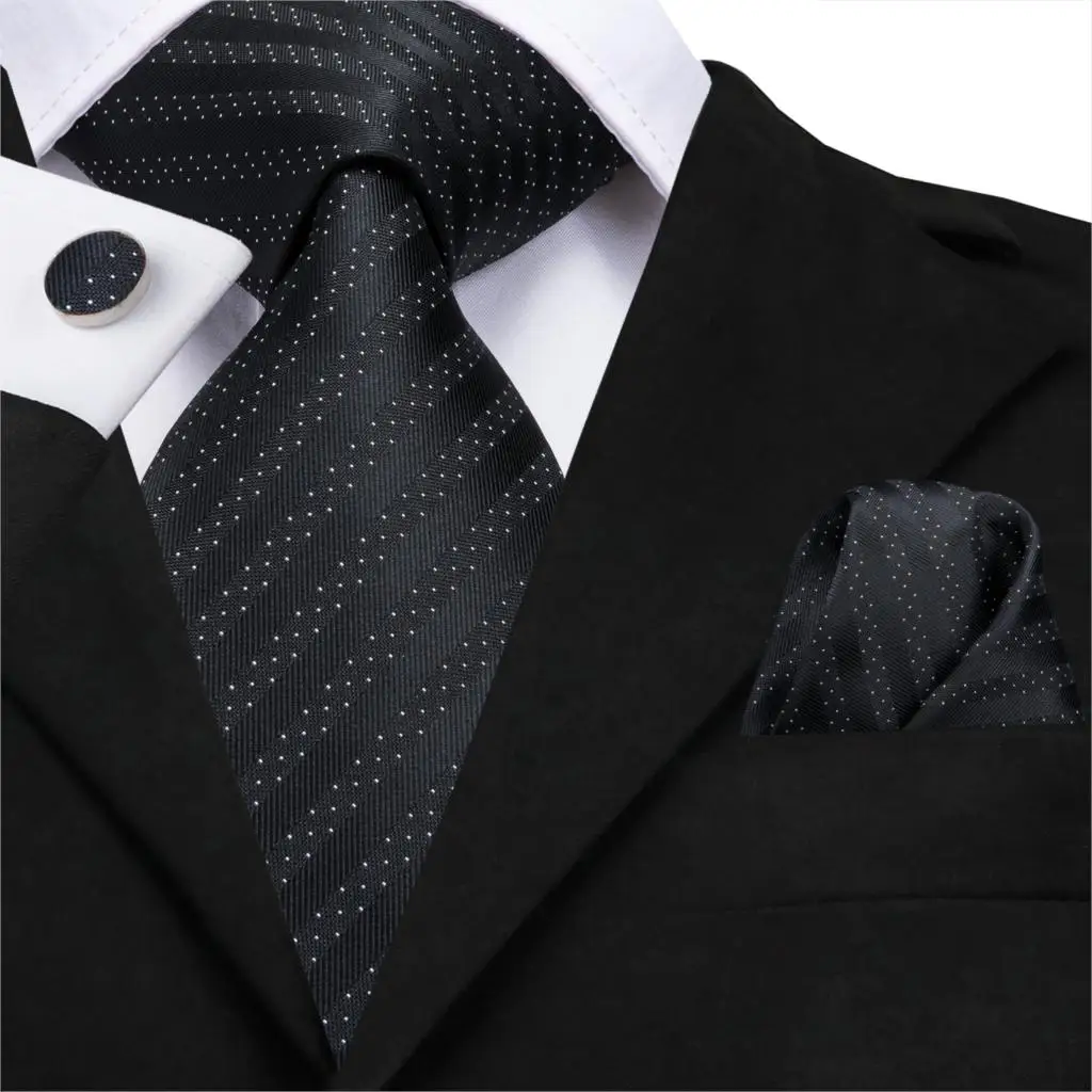 Hi-Tie деловые синие мужские галстуки Набор Шелковый Полосатый галстук Hanky запонки набор 8,5 см Широкий классический деловой Свадебный Карманный квадратный галстук - Цвет: C-3127