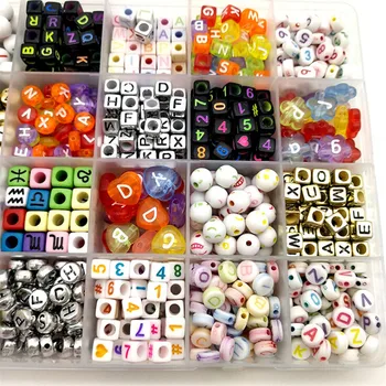 

24 Cells Mixed Constellation Letter Digital Beads Square Acrylic With Box For Women Girl DIY Necklace Bracelet Jewelry Accessory