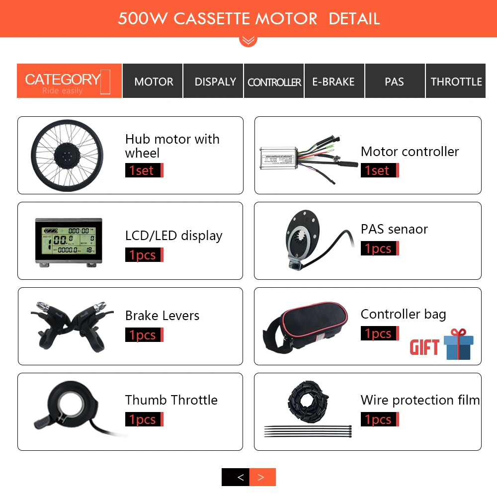 SOMEDAY 36V/48V 500W Snow Bike Electric Bicycle Conversion Kit 20 26 Inch Wheel Rear Cassette Hub Motor for Fat Tire Bike