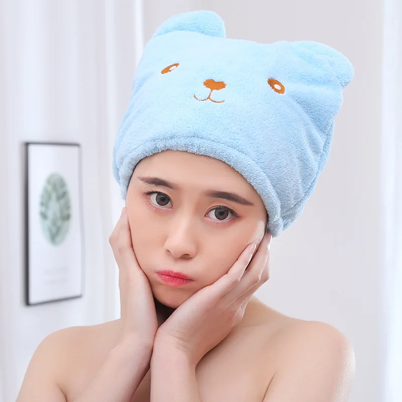 

Dry hair cap high density coral fleece adult Korean dry hair cap bow shower cap absorbent soft panda shower cap
