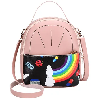 

Fashion Women Shoulders Rainbow Backpack Letter Purse Mobile Phone Messenger Bag Shoulder Bag Teenage Girl Kids Multi-Function
