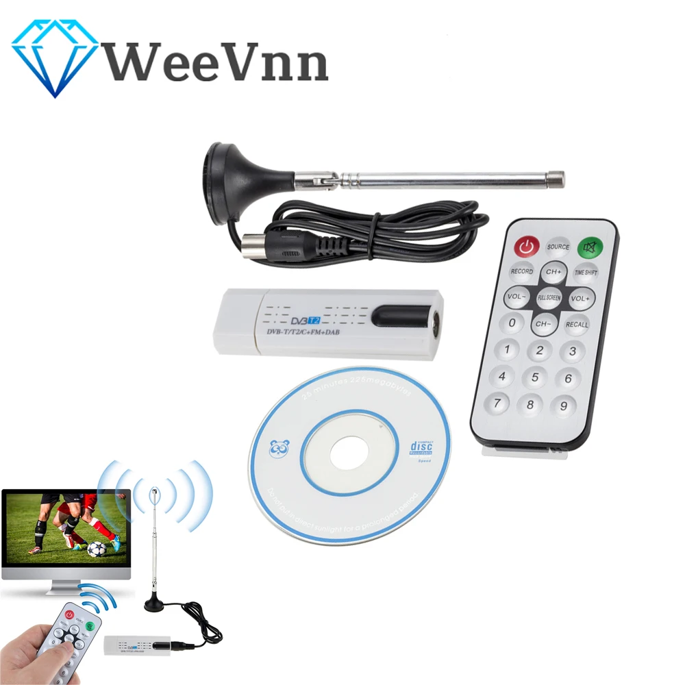WeeVnn Digital DVB T2 USB TV Stick Tuner with Antenna Remote Control USB2.0 HDTV Receiver for DVB-T2 DVB-C FM DAB Dvb-t2 Usb | Электроника