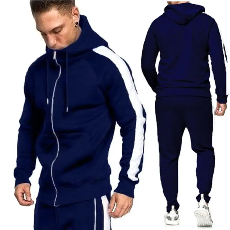 

2019 New Brand Zipper Tracksuit Fashion high quality Men Sportswear Two Piece Sets All Cotton Fleece hoodie+Pants Sporting Suit