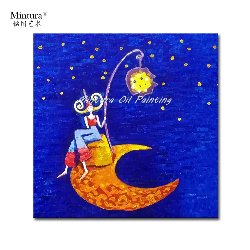 Mintura Painting for Living Room Wall Art Fairy Tale Moon and Princess Acrylic Canvas Oil paintings Hand Painted No Framed | Дом и сад