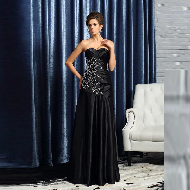 

Retail Charming A Line Black Beading Mother of the Bride Dresses Taffeta Sweetheart Pleating Wedding Guest Dress On Sale