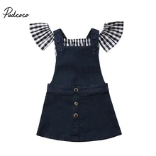 От 1 до 6 лет Одежда для маленьких девочек летние укороченные топы в клетку, джинсовое платье на подтяжках, комбинезоны комплект детской одежды из 2 предметов