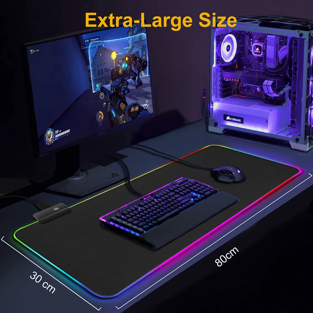 Игровой коврик для мыши RGB большой светодиодный компьютерный с подсветкой