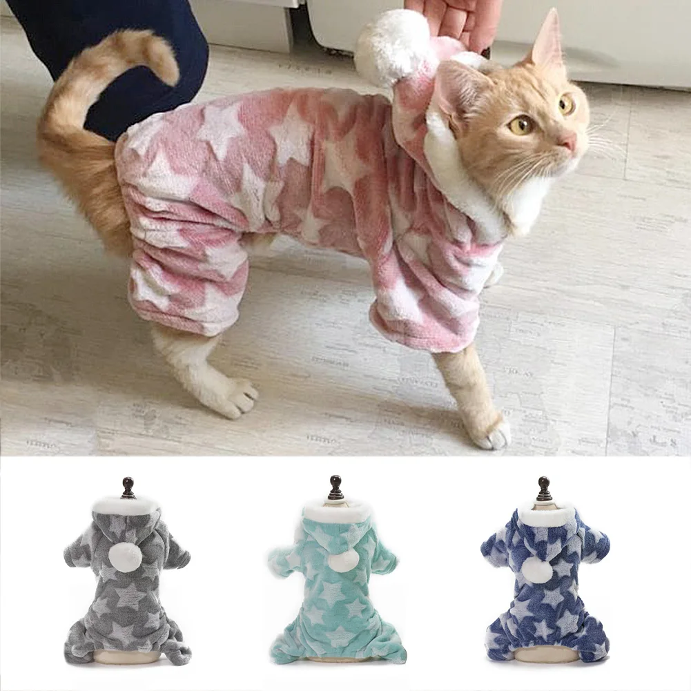 Мягкая кошка одежда для собаки из флиса Щенок Чихуахуа Одежда зимнее пальто комбинезон костюм собаки Пижама с капюшоном для маленьких средних собак кошек