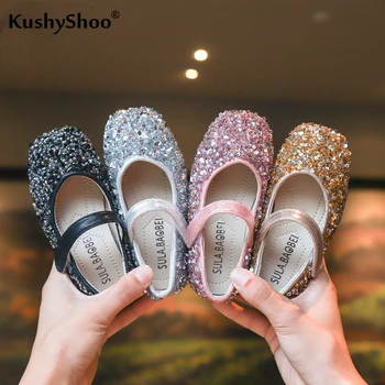 

KushyShoo 2019 Girls Shoes Korean Sequined Princess Shoes Children's Casual Soft Bottom Hook and Loop Shoes Kids Shoes for Girl