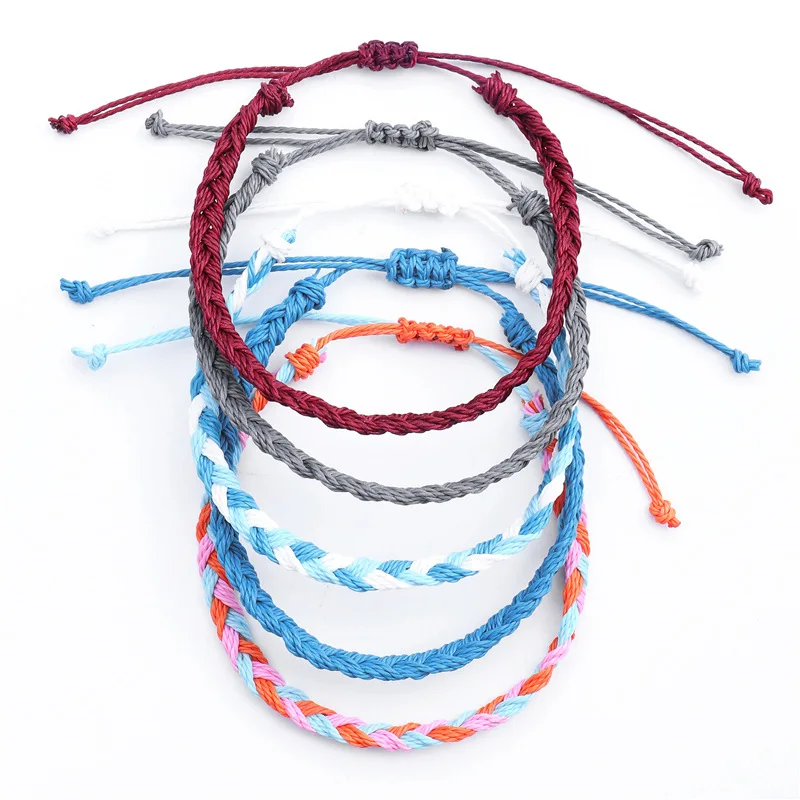 Cute Multistring Braided Bracelets Women Men Waterproof Waxed String White Waves Ocean Sunrise Black Mini Braided Surf Jewelry