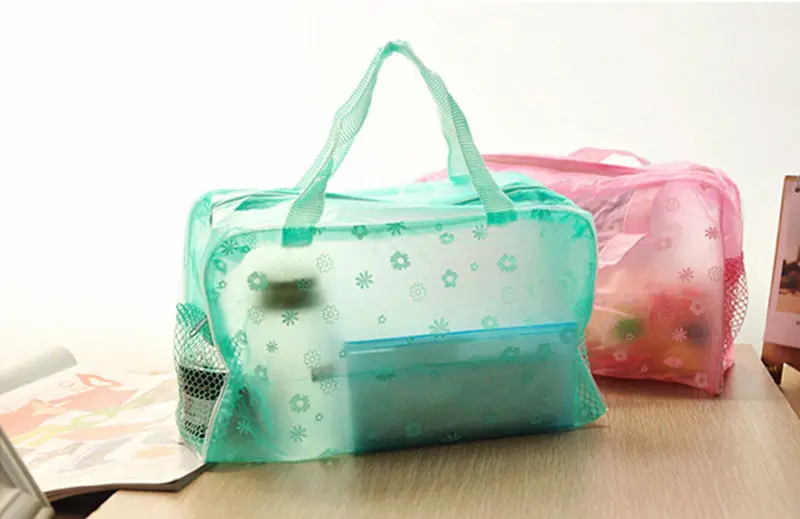Портативный чехол для косметики, сумка, сумка, водонепроницаемый, для путешествий, с цветами, для купания, ПВХ, прозрачный, Цветочный, для туалетных принадлежностей, косметическая, удобная